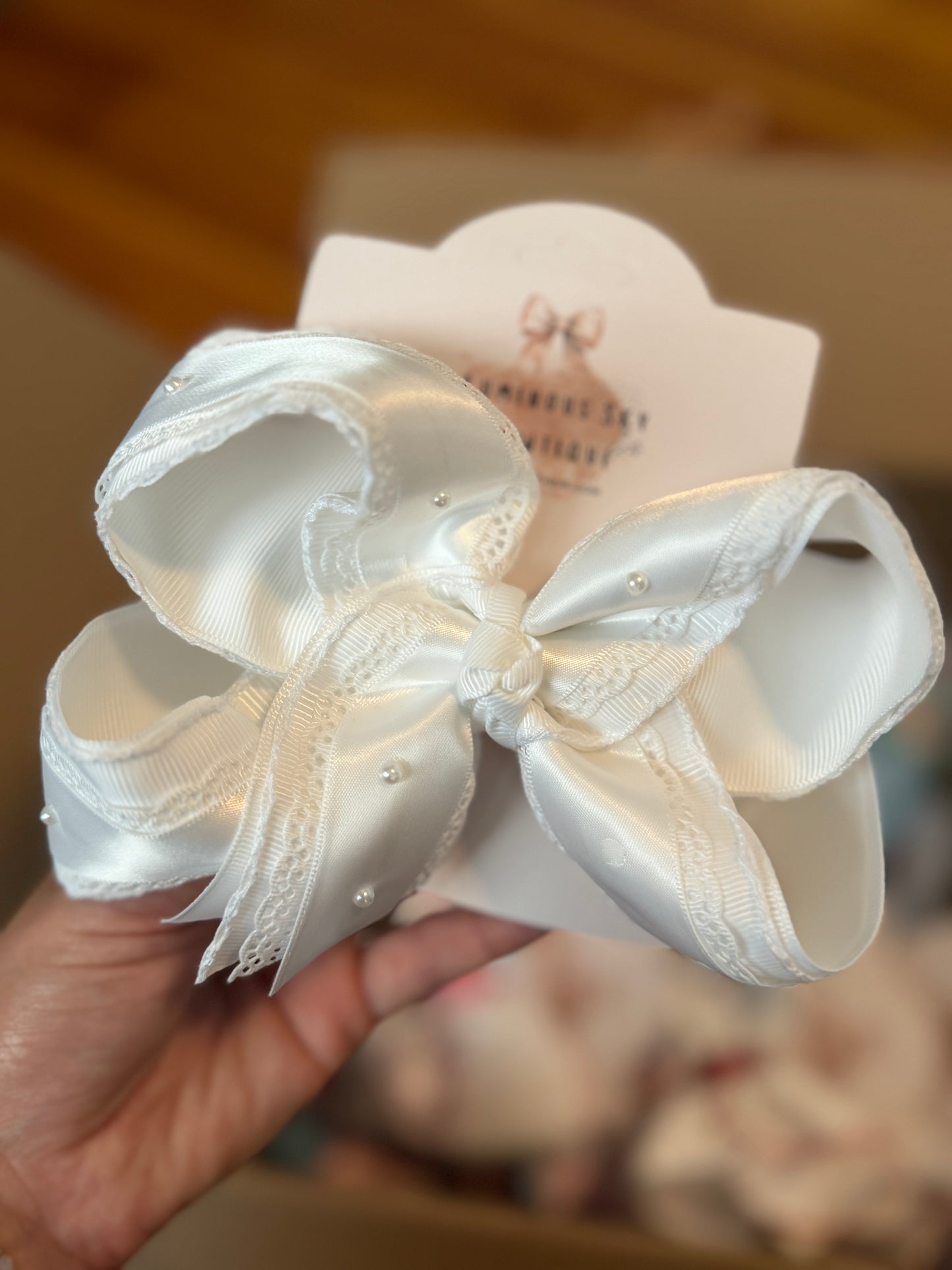 White Beaded Satin Lace 6”