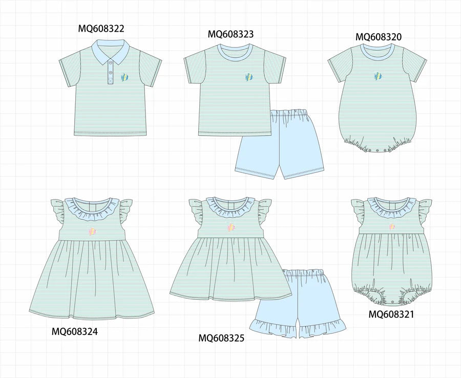 *March ETA* Green Stripe Fish Embroidery Ruffle