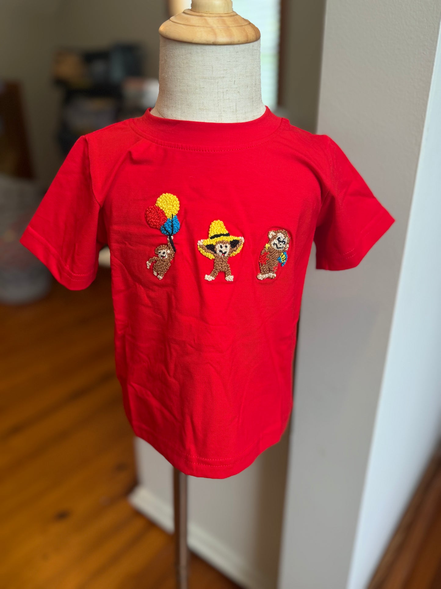Boys Curious Monkey French Knot Shirt