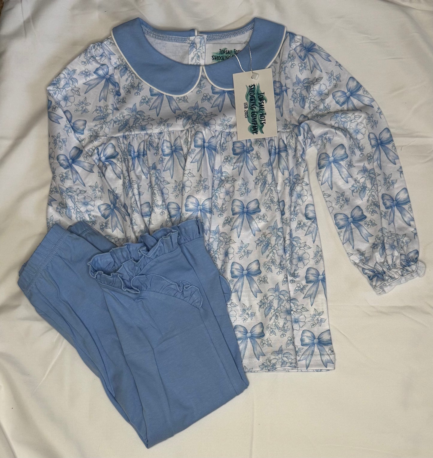 Girls Blue Bows Pants Set