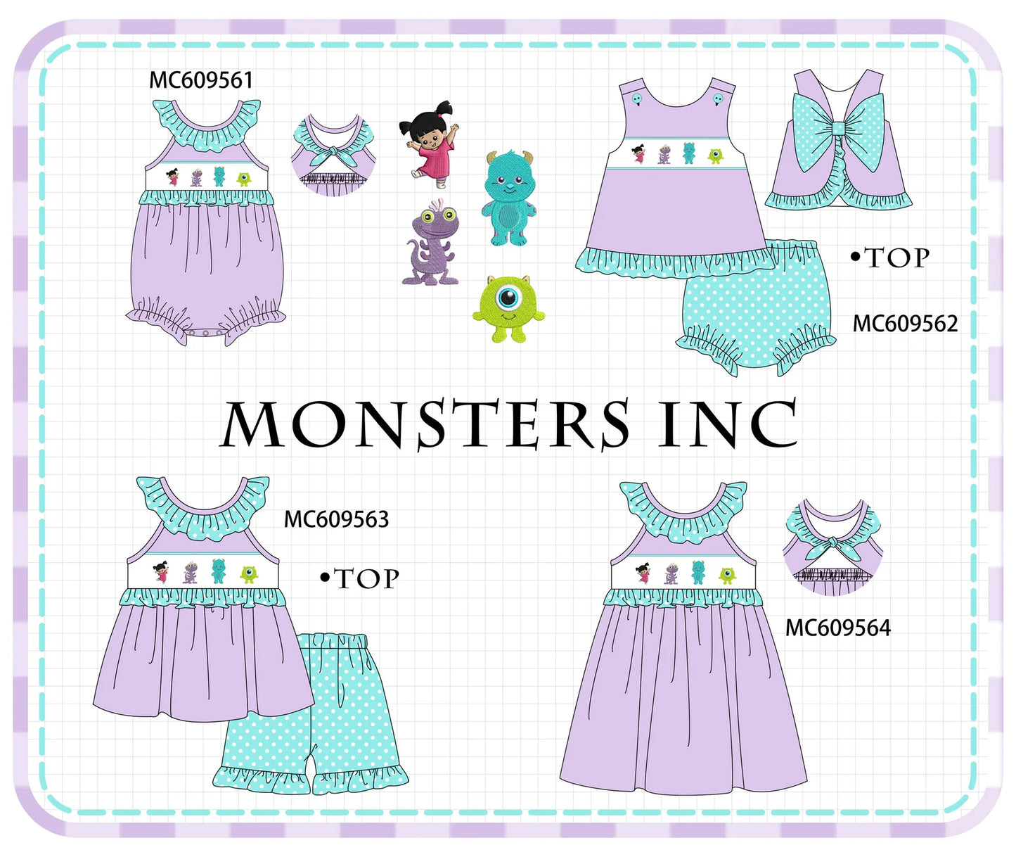 *February ETA* - Purple Monster Embroidery Ruffle Dot