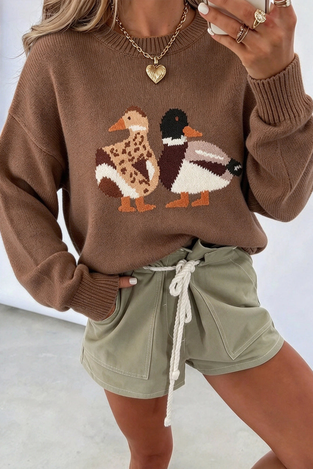 Mallard Duck Graphic Crew Neck Long Sleeve Sweater - Preorder