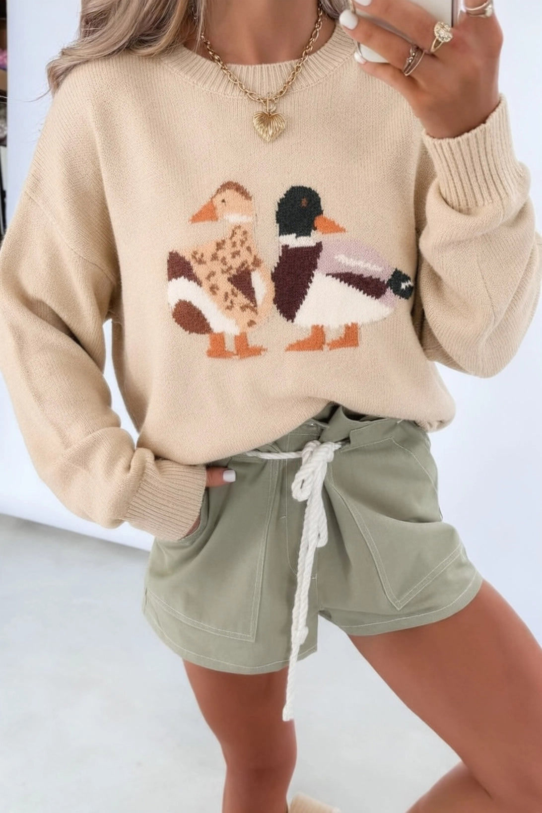 Mallard Duck Graphic Crew Neck Long Sleeve Sweater - Preorder