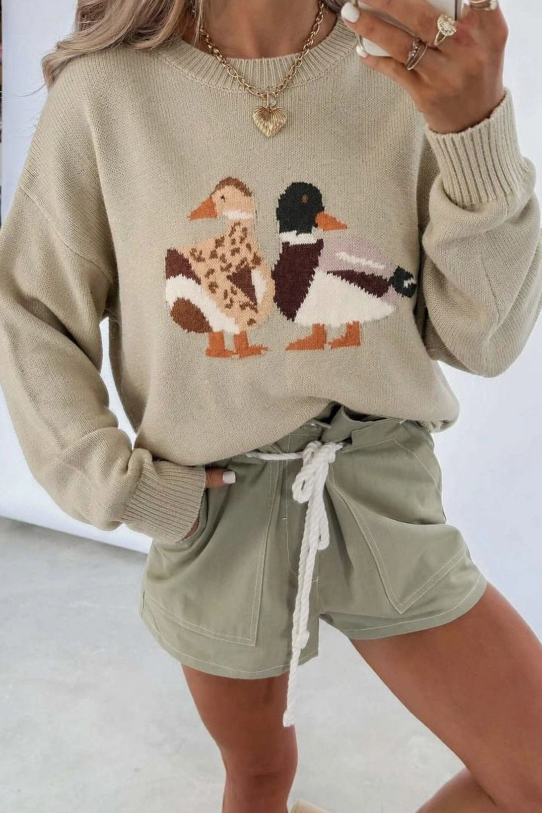 Mallard Duck Graphic Crew Neck Long Sleeve Sweater - Preorder