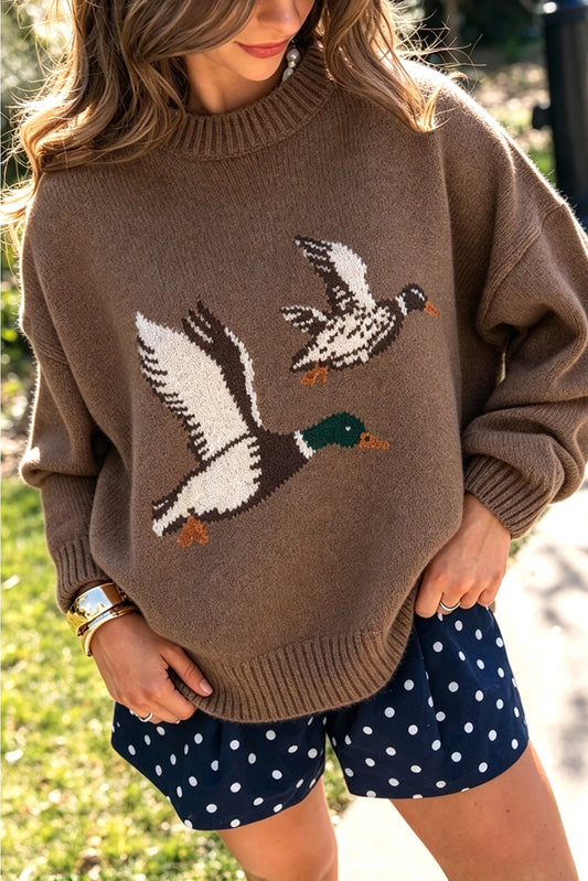 Flying Mallard Duck Round Neck Drop Shoulder Sweater - Preorder