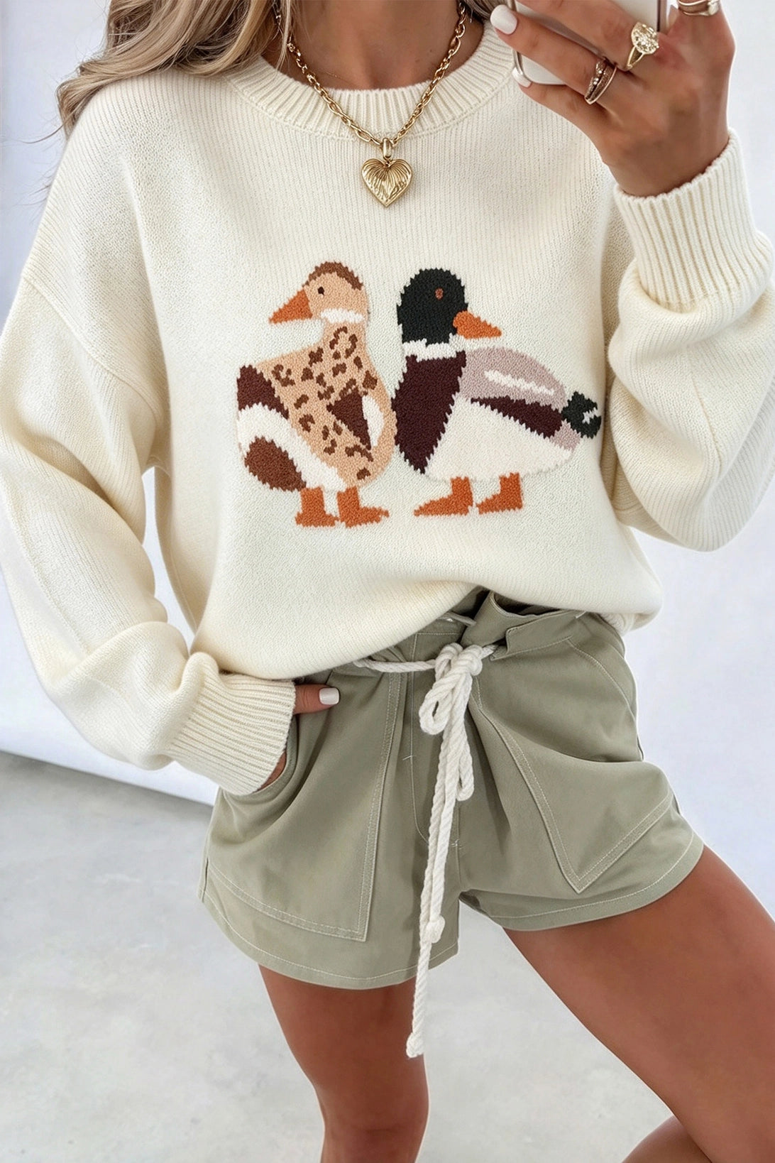 Mallard Duck Graphic Crew Neck Long Sleeve Sweater - Preorder