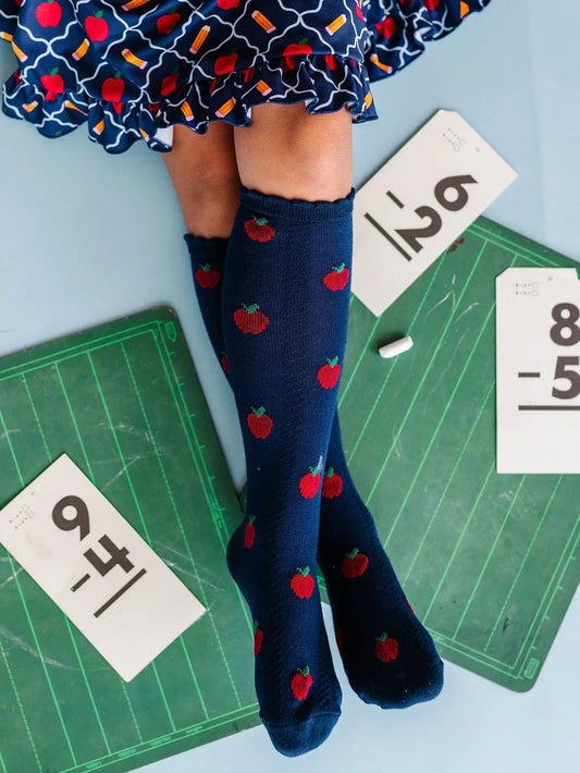 Apple Scalloped Knee Socks