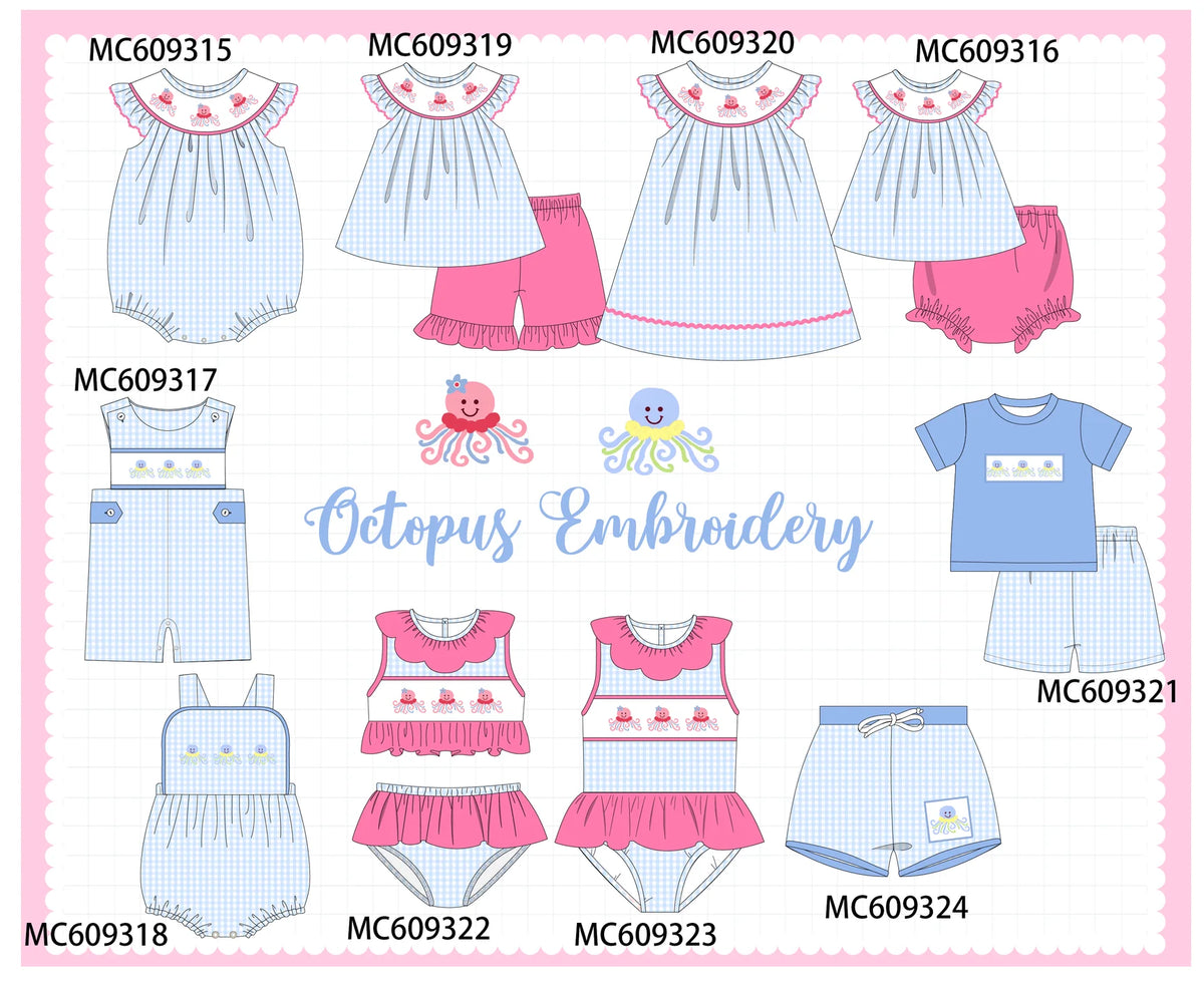 *February ETA* - Blue Octopus Embroidery Gingham