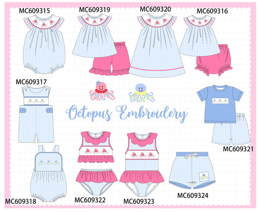 *February ETA* - Blue Octopus Embroidery Gingham