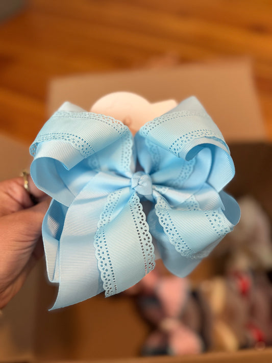 Blue Eyelet Bow 6”