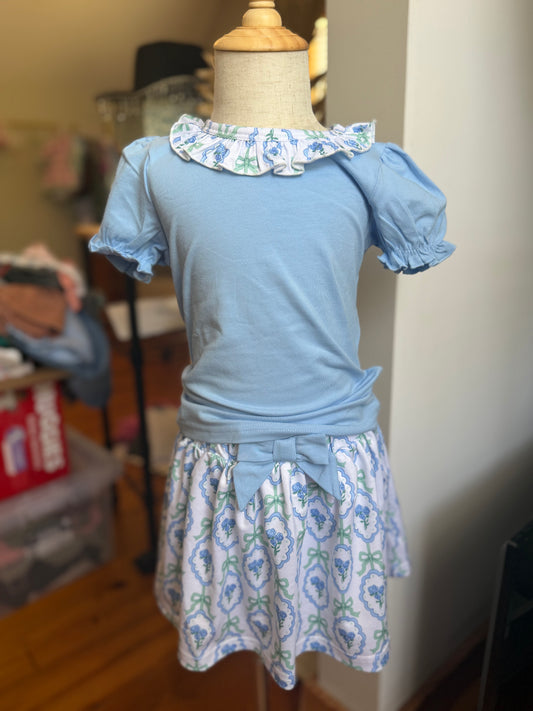Girls Skort Set - Blue Flowers