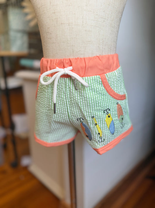 Boys Swim Trunks - Fishing Lures Seersucker Swim