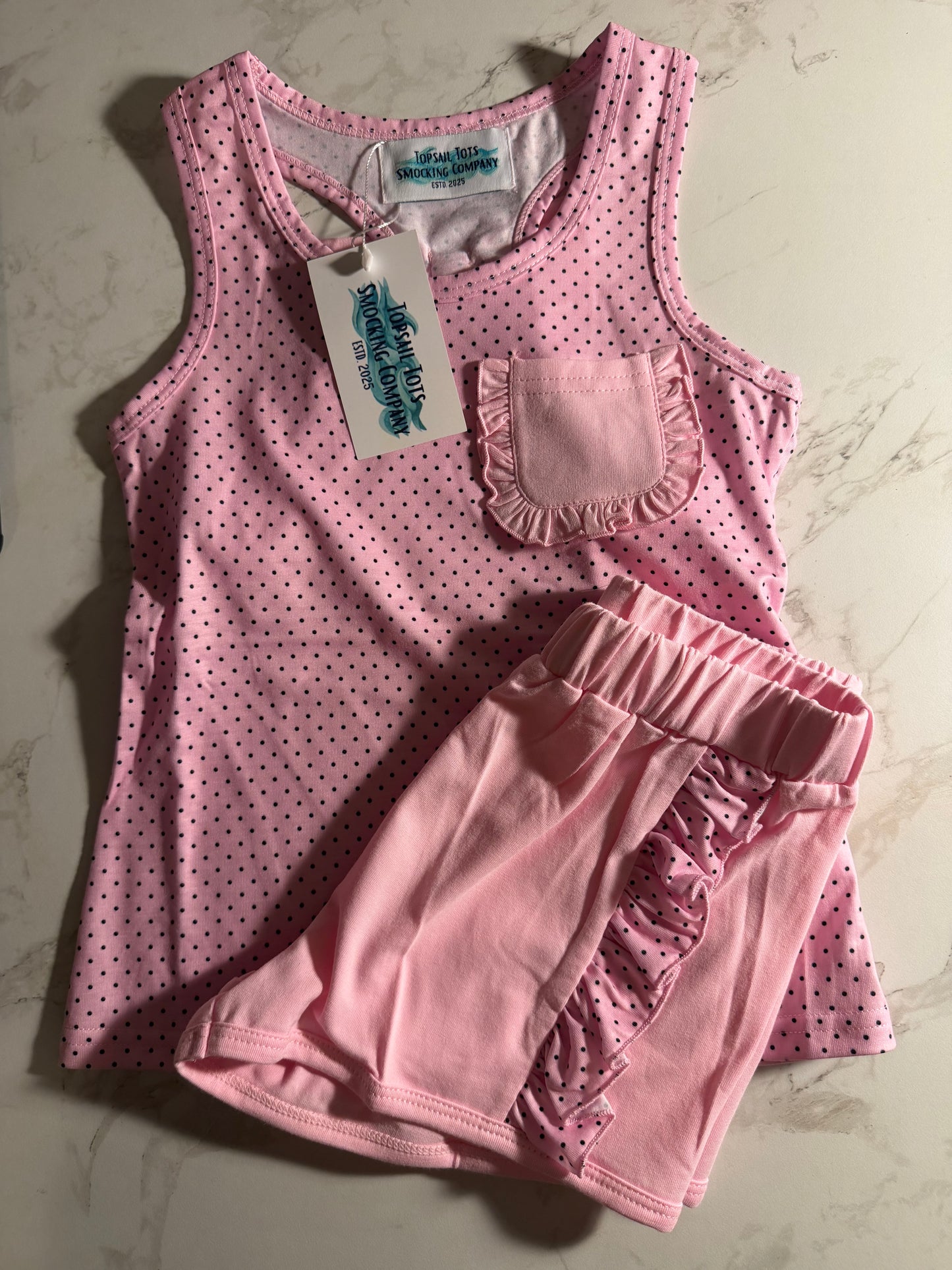 Pink & Black Dots Short Set - 5/6