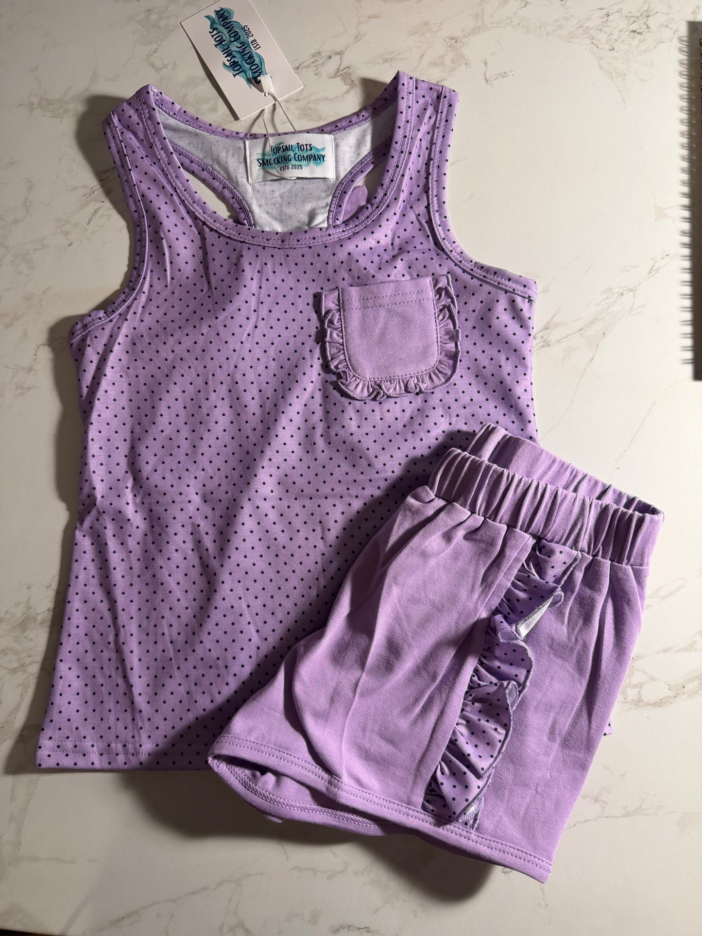 Purple & Black Dot Short Set - 5/6