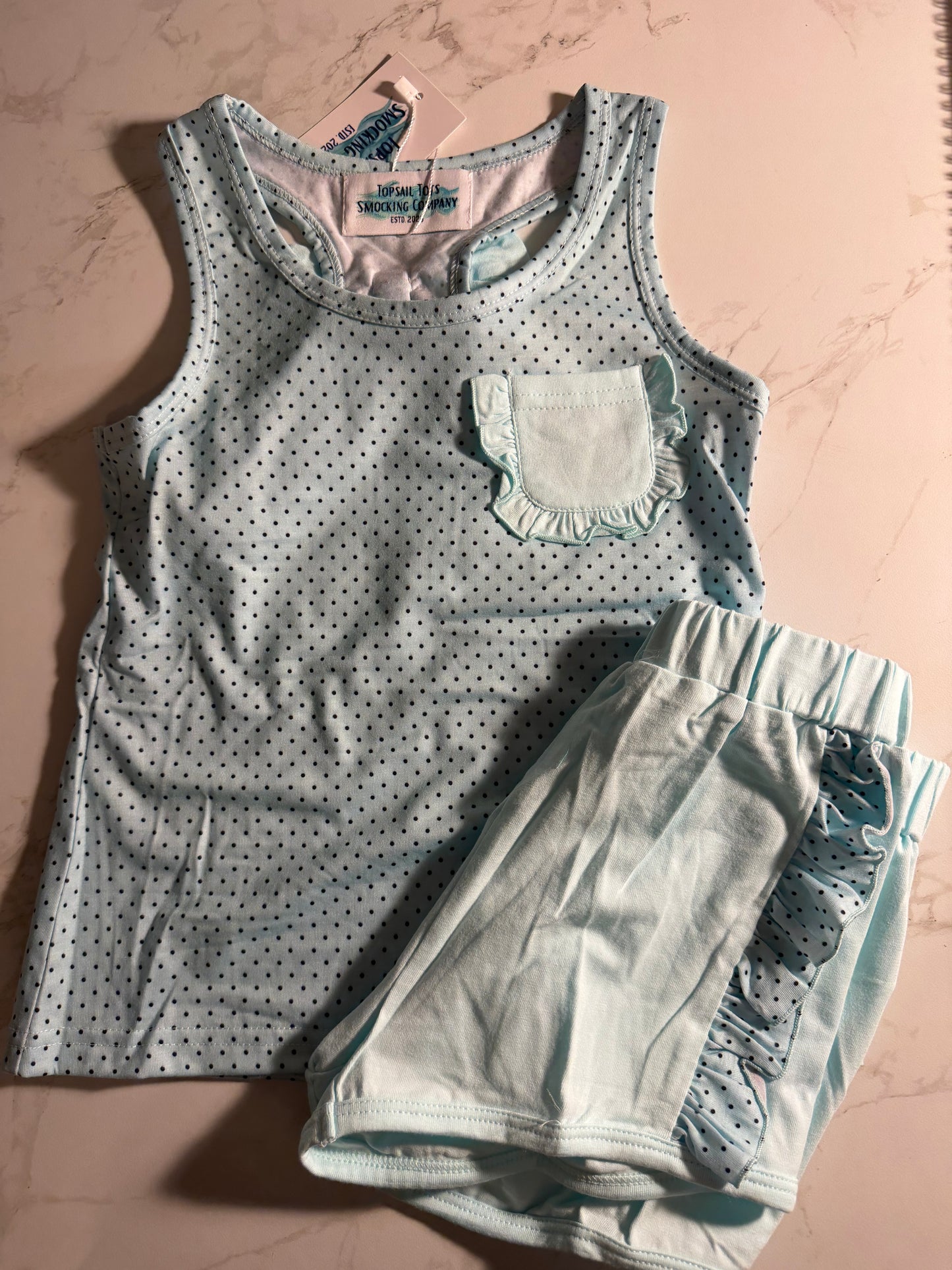 Light Blue & Black Dot Short Set - 5/6