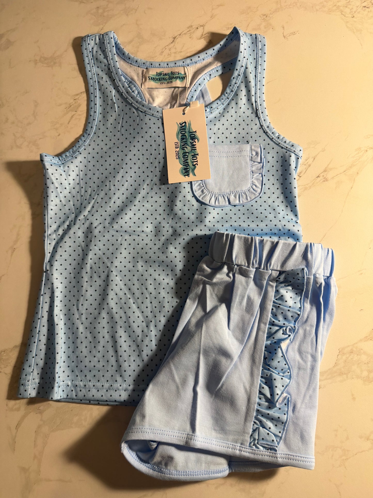 Blue & Black Dot Short Set - 4t