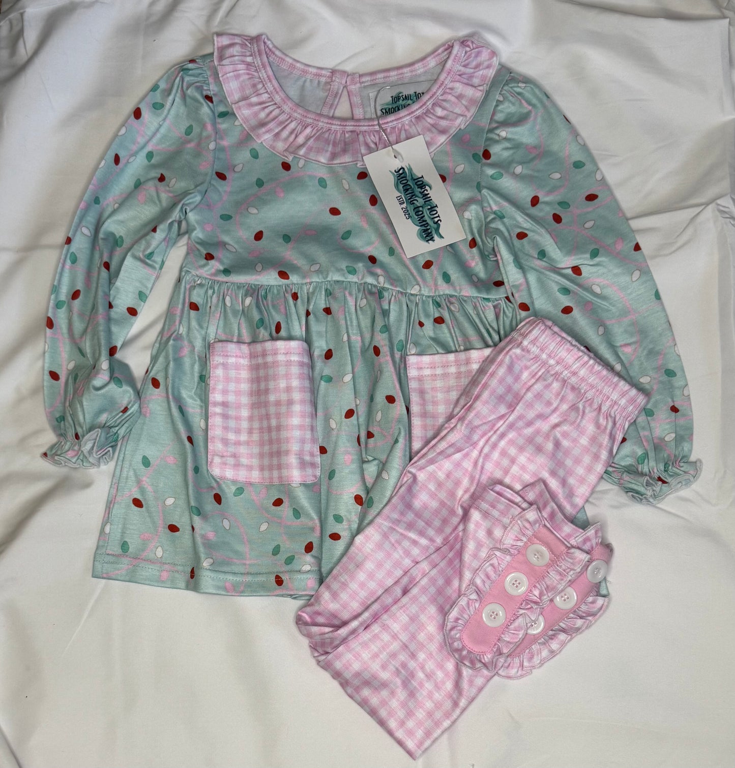 Girls Christmas Lights Pants Set