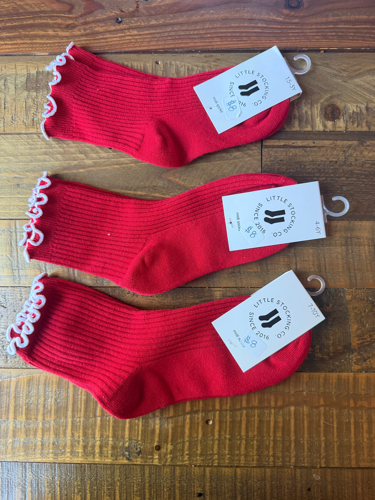 White Lettuce Trim Red Socks
