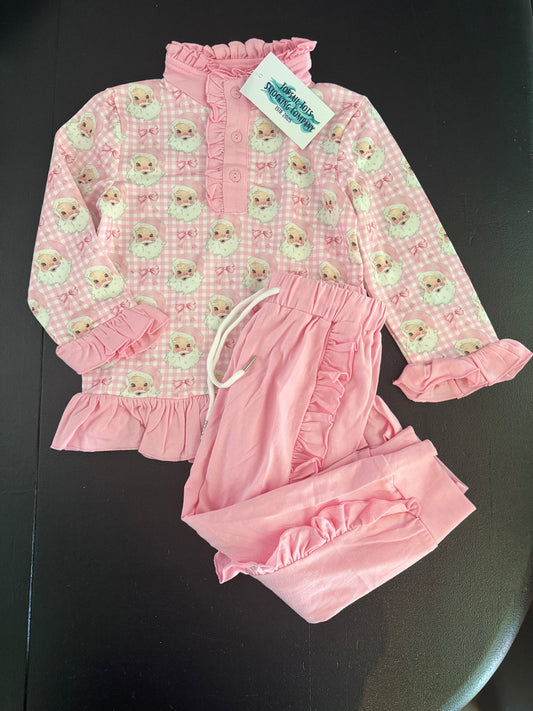Girls Pink Button Up Santa Set
