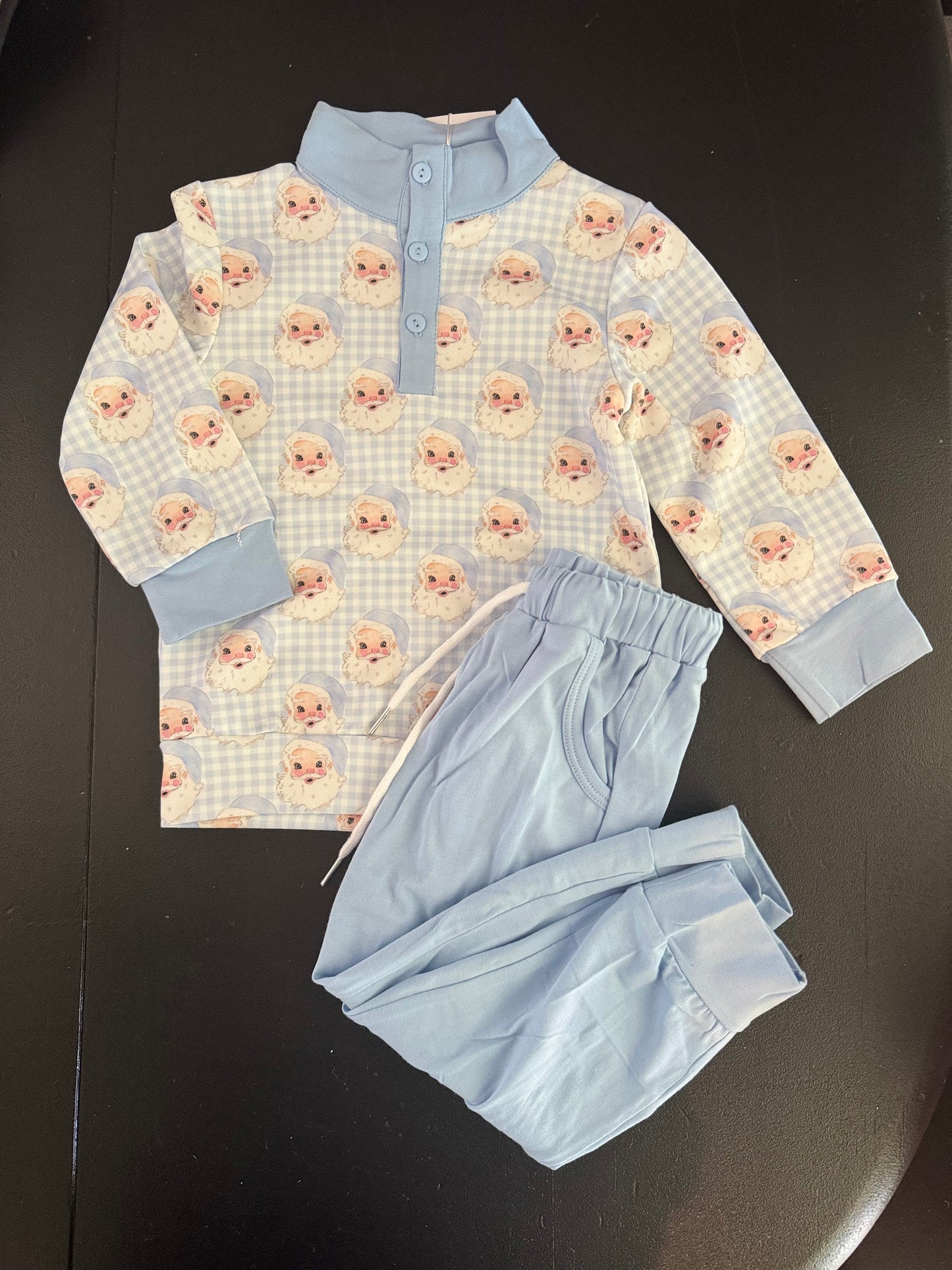 Boys Blue Button Up Santa Set