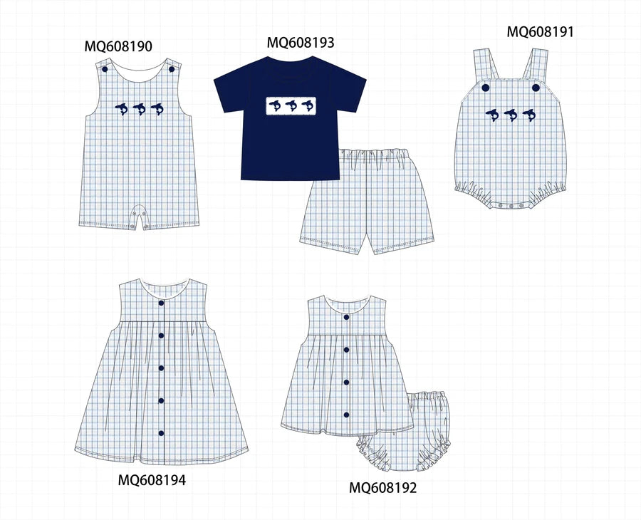 *March ETA* Navy Shark Embroidery Plaid