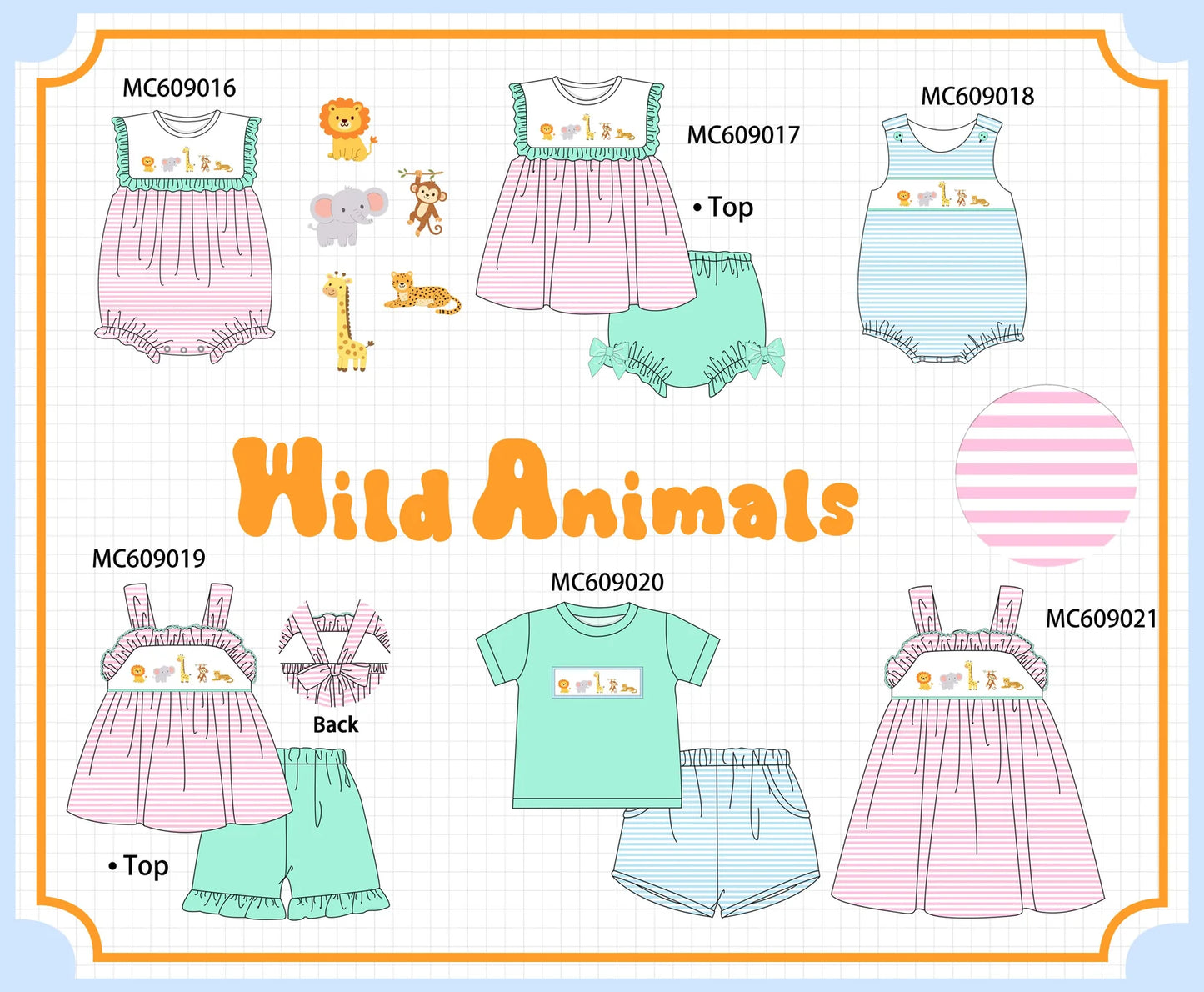 *February ETA* - Pink Stripe Zoo Animal Embroidery Ruffle