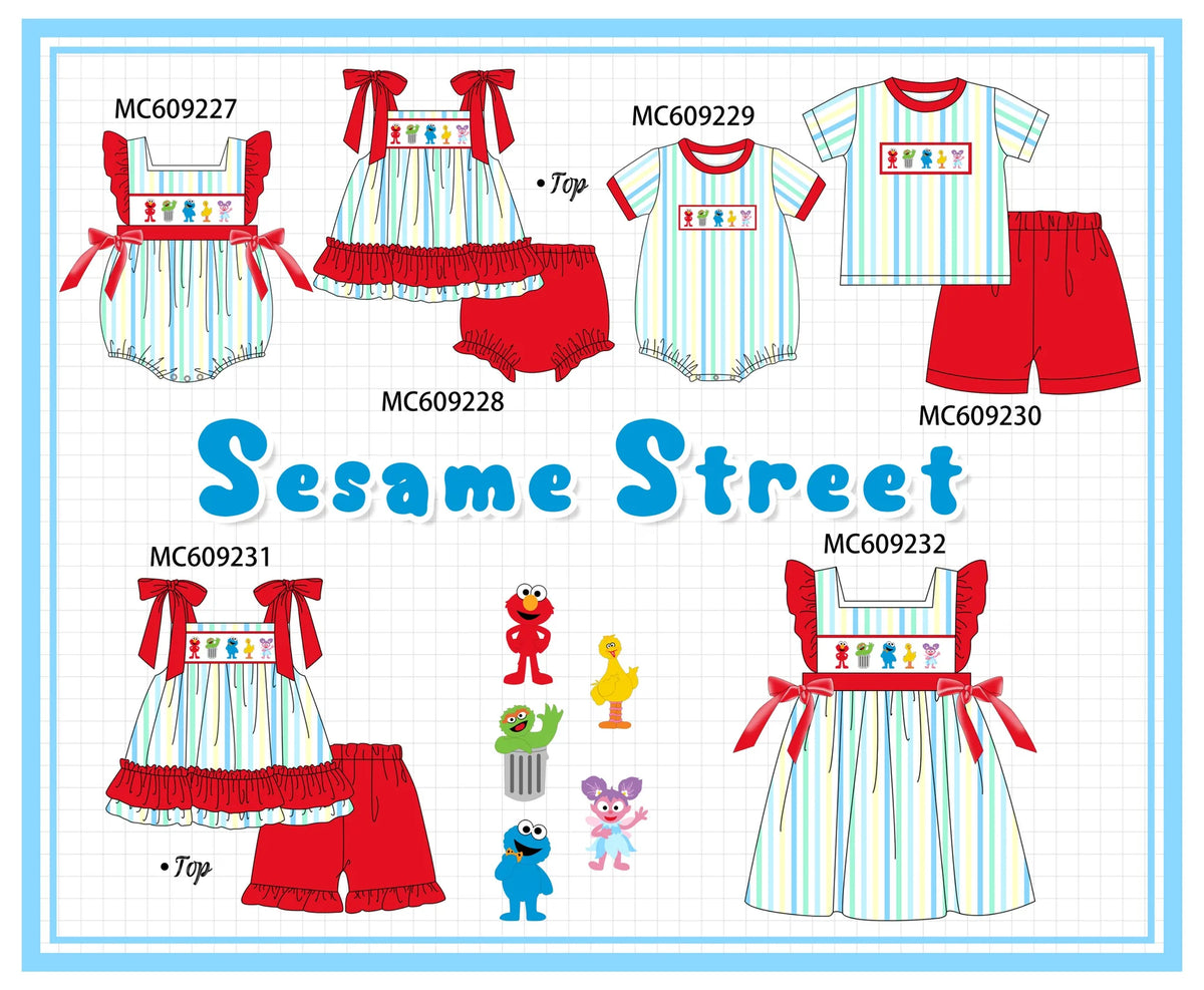 *February ETA* - Red & Blue Stripe Sesame Street Embroidery Ruffle