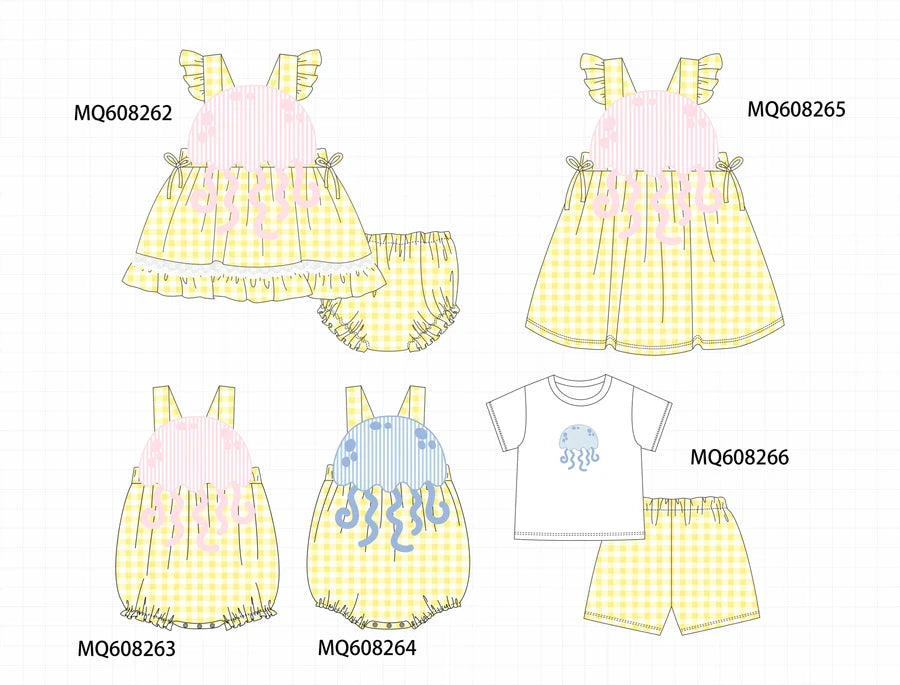 *March ETA* Yellow Jellyfish Applique Gingham
