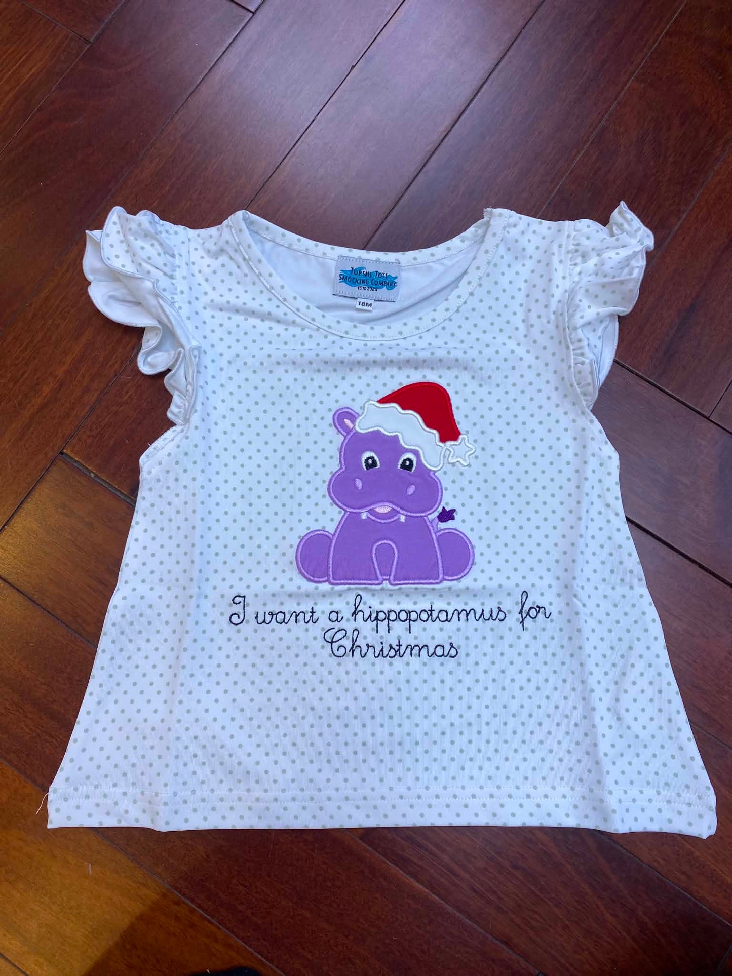 Hippo for Christmas Girls Top Only